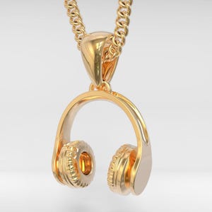 Yellow Gold DJ Headphones Pendant | Handcrafted Silver Dj Headphones Pendant | Unisex Yellow Gold DJ Headphones Pendant | Women&#39;s DJ Pendant