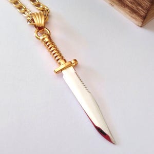 Colgante de cuchillo de oro amarillo / Collar de cuchillo de plata 925 hecho a mano / Colgante de cuchillo de supervivencia / Colgante de plata para hombre / Colgante de cuchillo de oro para hombre