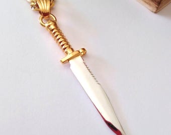 Yellow Gold Plated Knife Pendant | Handcrafred Silver 925 Knife Necklace | Survival Knife Pendant | Men's Silver Pendant | Men Knife Pendant