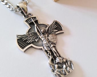 Oxidized Silver 925 St Michael Archangel Pendant | Hancrafted Silver 925 St Michael Archangel Necklace | Unisex St Michael Archangel Pendant