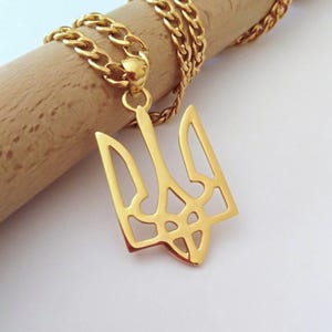 Yellow Gold Plated Ukrainian Trident Pendant | Handcrafted Silver 925 Ukrainian Trident Pendant | Men Ukrainian Trident Pendant Gold over Brass