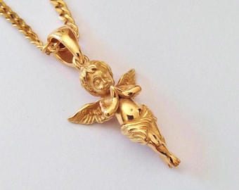 Ciondolo angelo bambino placcato oro giallo / Ciondolo angelo in argento 925 fatto a mano / Collana angelo bambino / Ciondolo angelo bambino da donna