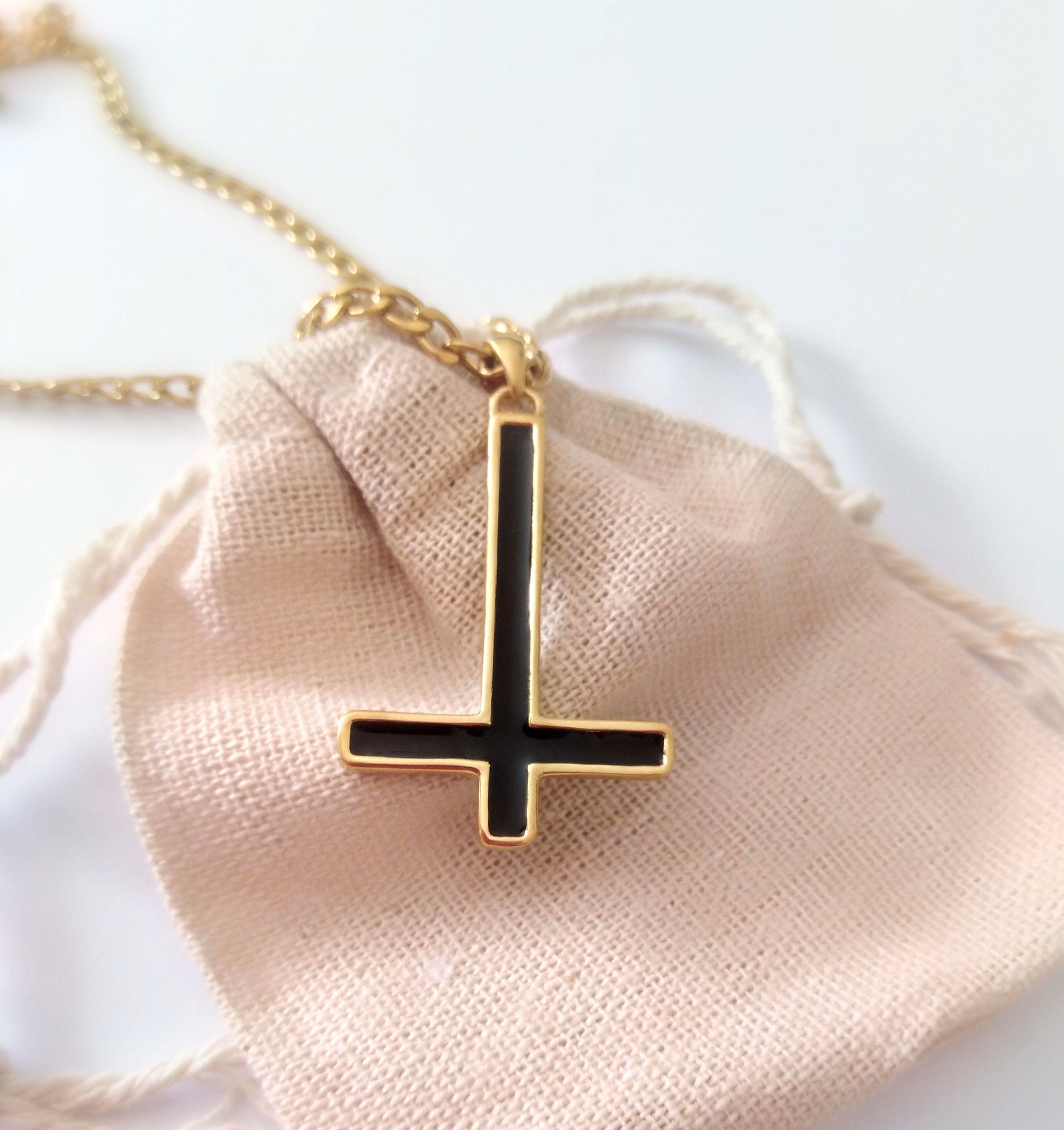 Gold Inverted Cross Pendant Sterling 