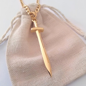 Yellow Gold Sword Pendant | Handmade Silver Sword Necklace | Gold Sword Pendant | Sword Necklace | Men&#39;s Sterling Silver Sword Pendant