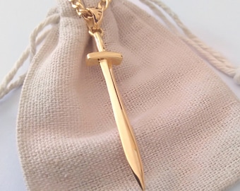 Gelbgold vergoldet Sword Anhänger | Handgemachte Silber Schwert Halskette | Schwert Anhänger | Schwert Halskette | Herren Sterling Silber Schwert Anhänger