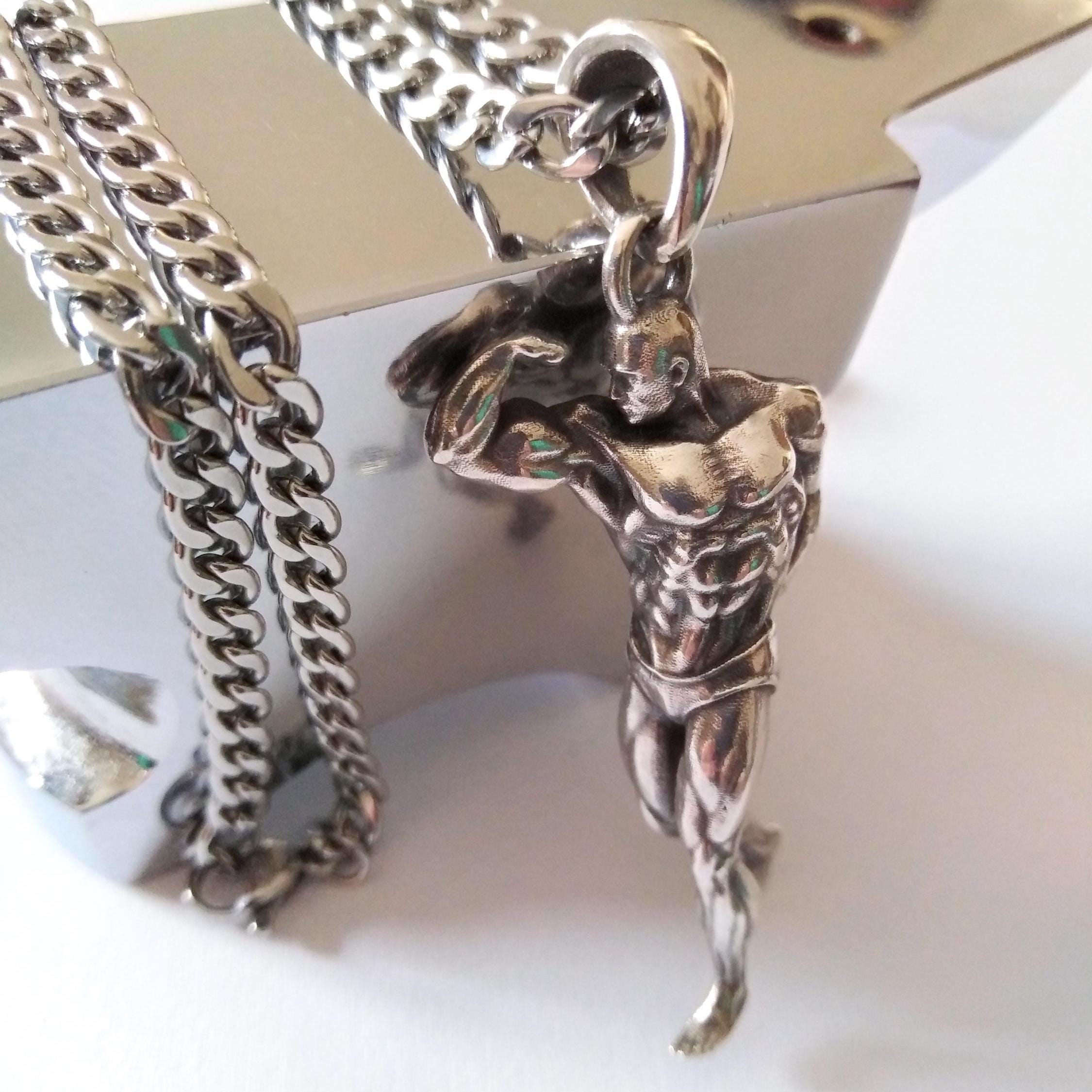 Oxidized Silver 925 Full Body Pose Bodybuilder Pendant | Handcrafted ...