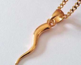 Diamond2Deal 925 Sterling Silver Red Enamel Italian Horn Pendant - 33mm Men's Necklace