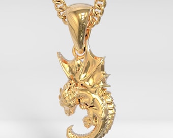 Yellow Gold Plated Baby Dragon Pendant | Handcrafted Silver 925 Dragon Pendant | Unisex Baby Dragon Pendant | Women's Dragon Pendant