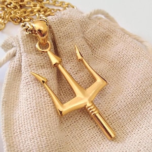 Yellow Gold Trident Pendant | Handmade Silver 925 Trident Pendant | Men&#39;s Silver 925 Trident Pendant | Women&#39;s Yellow Gold Trident Pendant