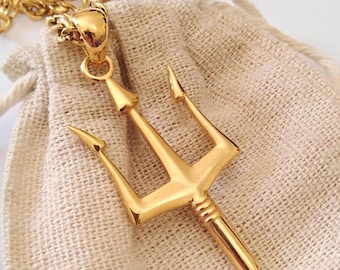 Gelbgold überzogener Trident Anhänger | Handmade Silber 925 Trident Anhänger | Herren Silber 925 Trident Anhänger | Damen Dreizack Anhänger