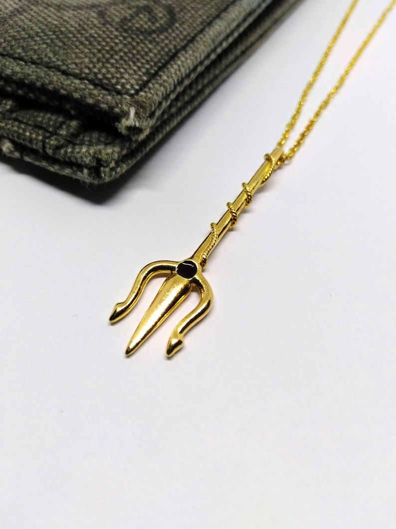 Unique Gold Trident Pendant Gold Trident Necklace Silver 925 Etsy