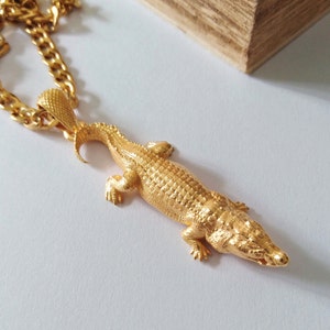 Yellow Gold Crocodile Pendant | Silver 925 Crocodile Necklace | Men Sterling Silver Crocodile Pendant | Women&#39;s Rose Gold Crocodile Pendant