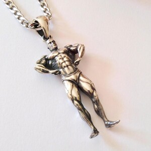 Oxidized Silver 925 Bodybuilder Full Body Pendant | Handcrafted Aged Sterling Silver Bodybuilder Necklace | Men Silver Bodybuilder Pendant