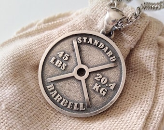 Hanger met halterschijf van geoxideerd zilver 925 | Halterschijf ketting | Sportsieraad | Halterhanger | Cadeau voor workout | Halterketting