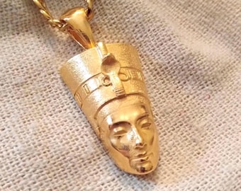Yellow Gold Plated Nefertiti Pendant | Handcrafted Sterling Silver Nefertiti Queen Necklace | Women's Egyptian Jewelry | Gold Plated Brass