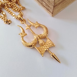 Yellow Gold Shiva's Trident Pendant | Handcrafted Silver 925 Trishul Pendant |  Women Silver Trishul Pendant | Men's Silver Trident Pendant