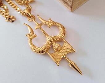 Yellow Gold Plated Shiva's Trident Pendant | Handcrafted Silver 925 Trishul Pendant | Women Silver Trishul Pendant | Silver Trident Pendant