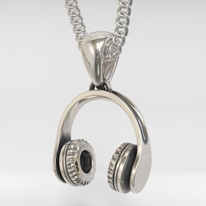 Oxidized Sterling Silver DJ Headphones Pendant: Handcrafted Unisex Jewelry