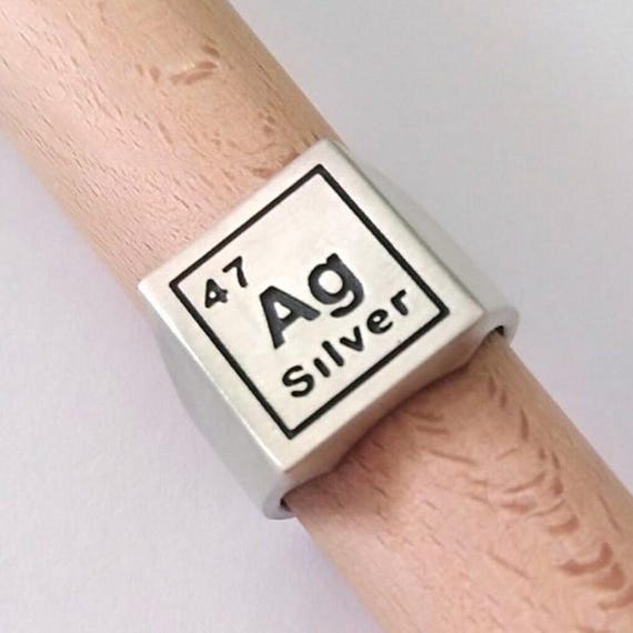 Oxidized Silver 925 Ag Silver Element Symbol Ring | Handcrafted