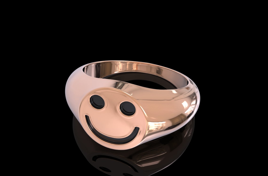 Bague smiley en or 24K bague Emoji Smiley Argent Sterling Etsy France