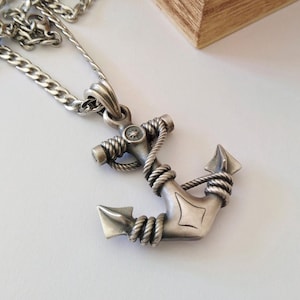 Oxidized Silver 925 Nautical Anchor with Rope Pendant | Handcrafted Aged Sterling Silver Anchor Necklace | Men&#39;s Anchor with Rope Pendant