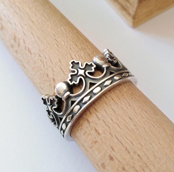 Oxidized Silver 925 Crown Ring | Handcrafted Aged Sterling Silver 
