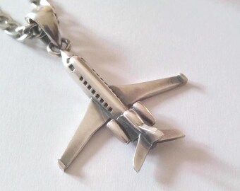 Oxidized Silver 925 Airplane Pendant | Handcrafted Aged Sterling Silver Airplane Necklace | Men's Silver Airplane Pendant | Women's Airplane