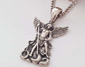 Oxidized Silver 925 St Michael Archangel Pendant | Handcrafted Aged Silver Saint Michael Archangel Necklace | Warrior Archangel Pendant