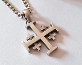 Oxidized Silver Jerusalem Cross Pendant | Handcrafted Sterling Silver Jerusalem Cross Necklace | Unisex Jerusalem Cross Pendant | Men Cross