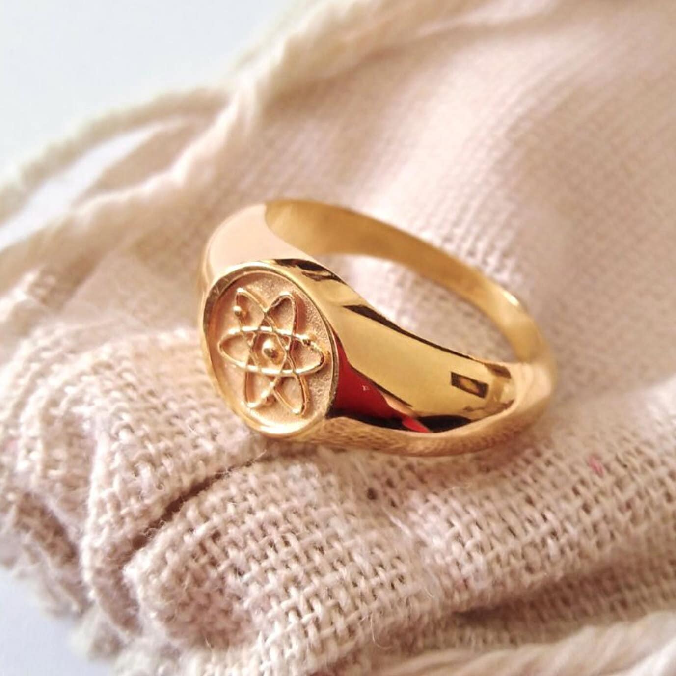 Yellow Gold Plated Atom Ring | Handcrafted Sterling Silver Atom Ring ...