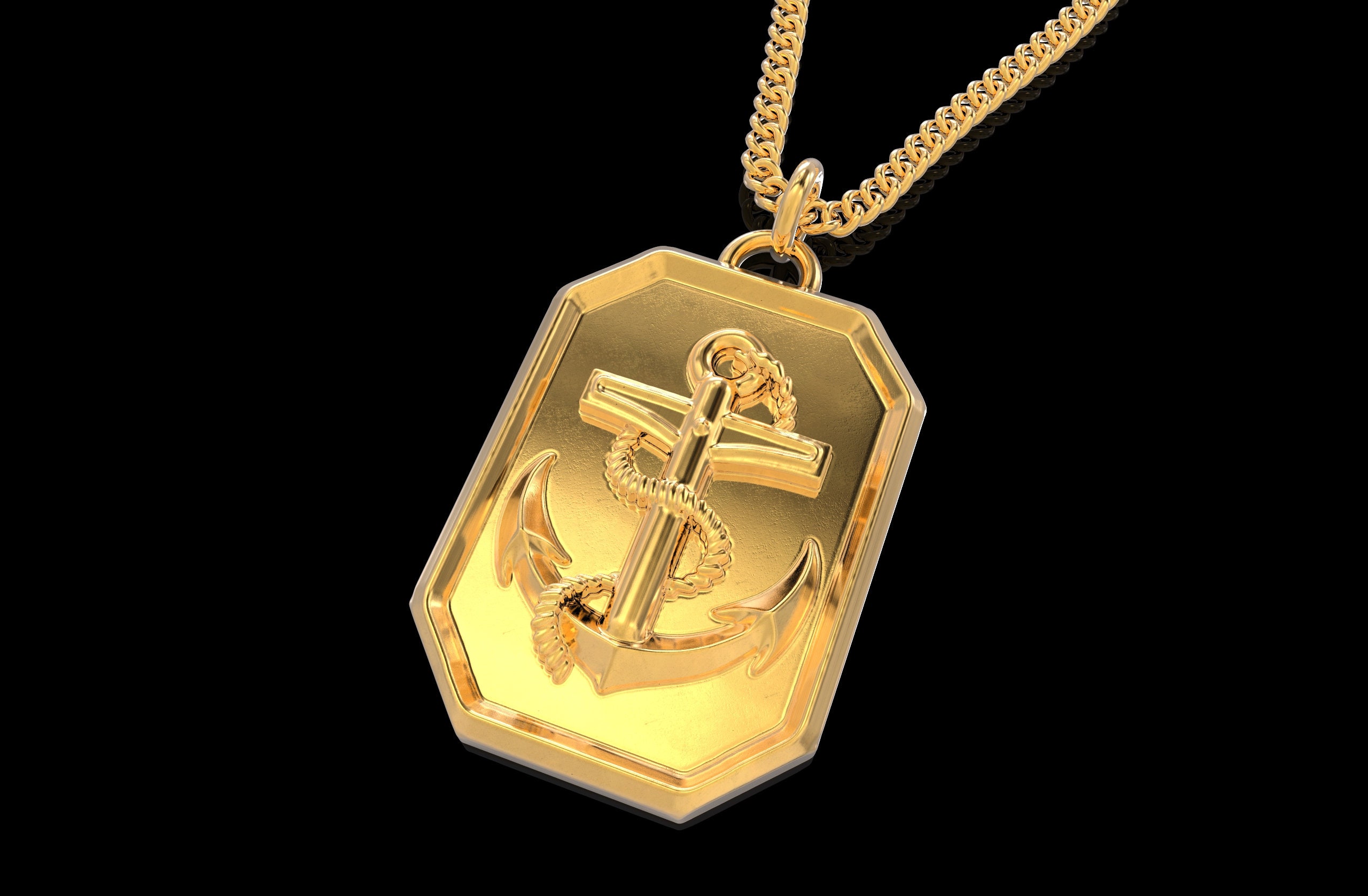 24K Gold Anchor Pendant Sterling Silver Anchor Necklace Mens Etsy