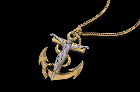 24K Gold Anchor Pendant Sterling Silver 