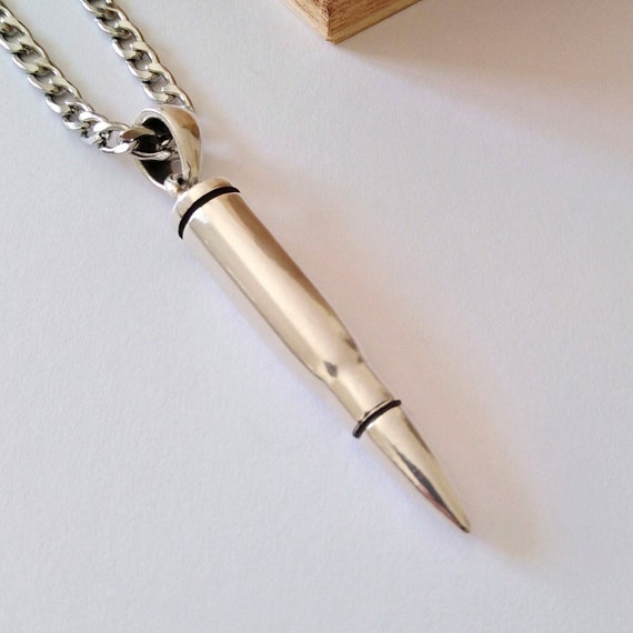 Oxidized Silver 925 Bullet Pendant | Solid Sterling Silver