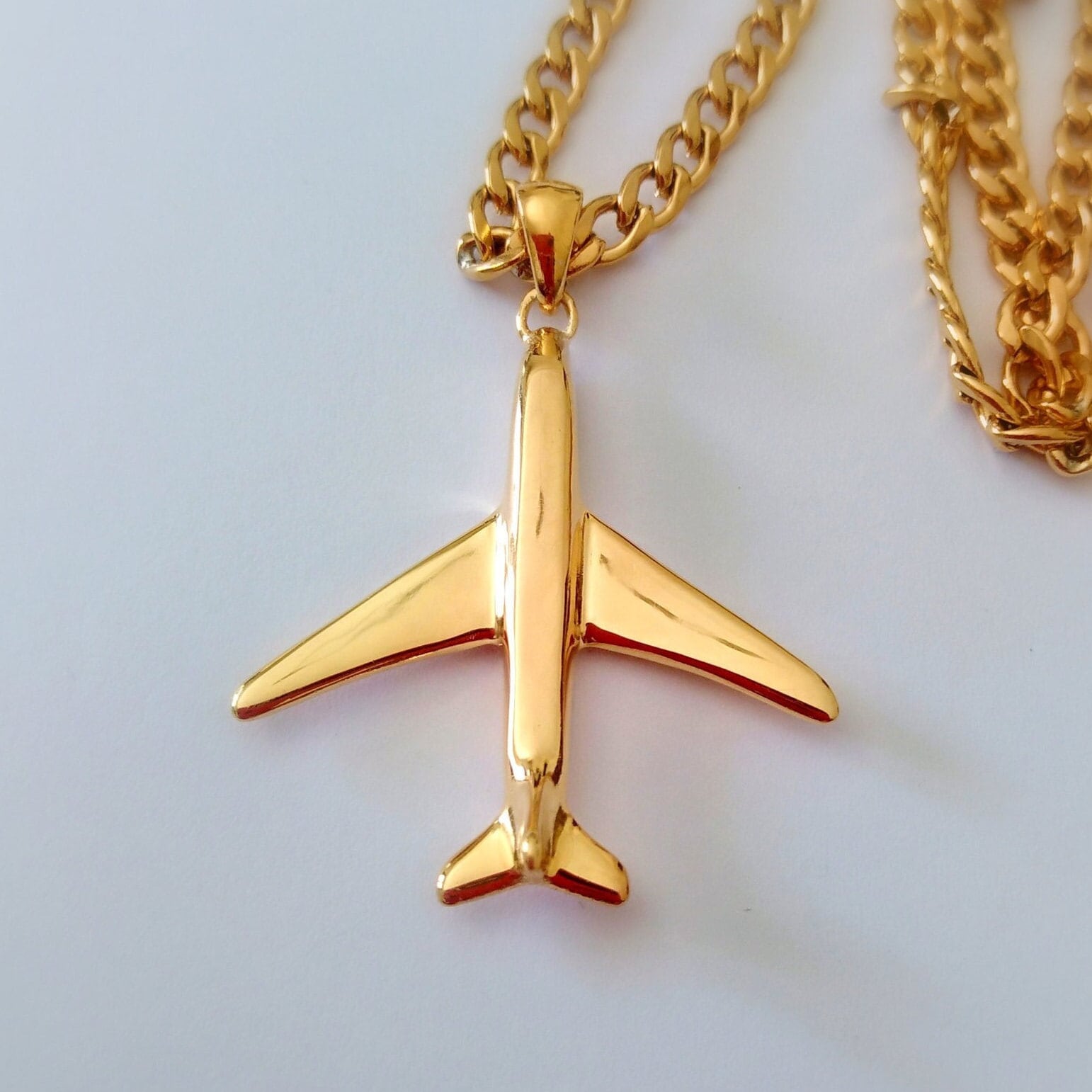 14K Gold Airplane Necklace, Plane Choker, Travel Necklace, Pilots