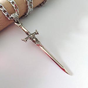 Oxidized Sterling Silver Sword Pendant: Handcrafted 925 Necklace