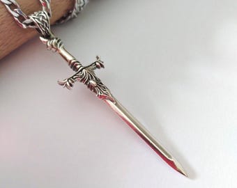 Oxidized Silver 925 Sword Pendant | Handcrafted Aged Silver Sword Necklace | Men's Sterling Silver Sword Pendant | Women's Sword Necklace