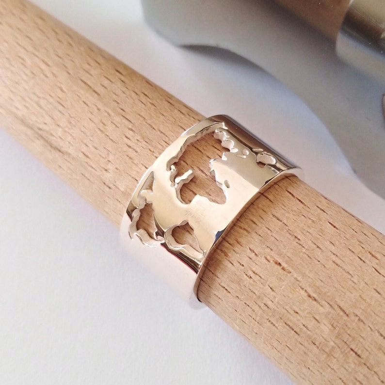 Gold World Map Ring, Earth Map Ring, Women's World Map Ring, Men's World Map Ring, Traveller's Ring, Women's Sterling Silver World Map Ring image 8