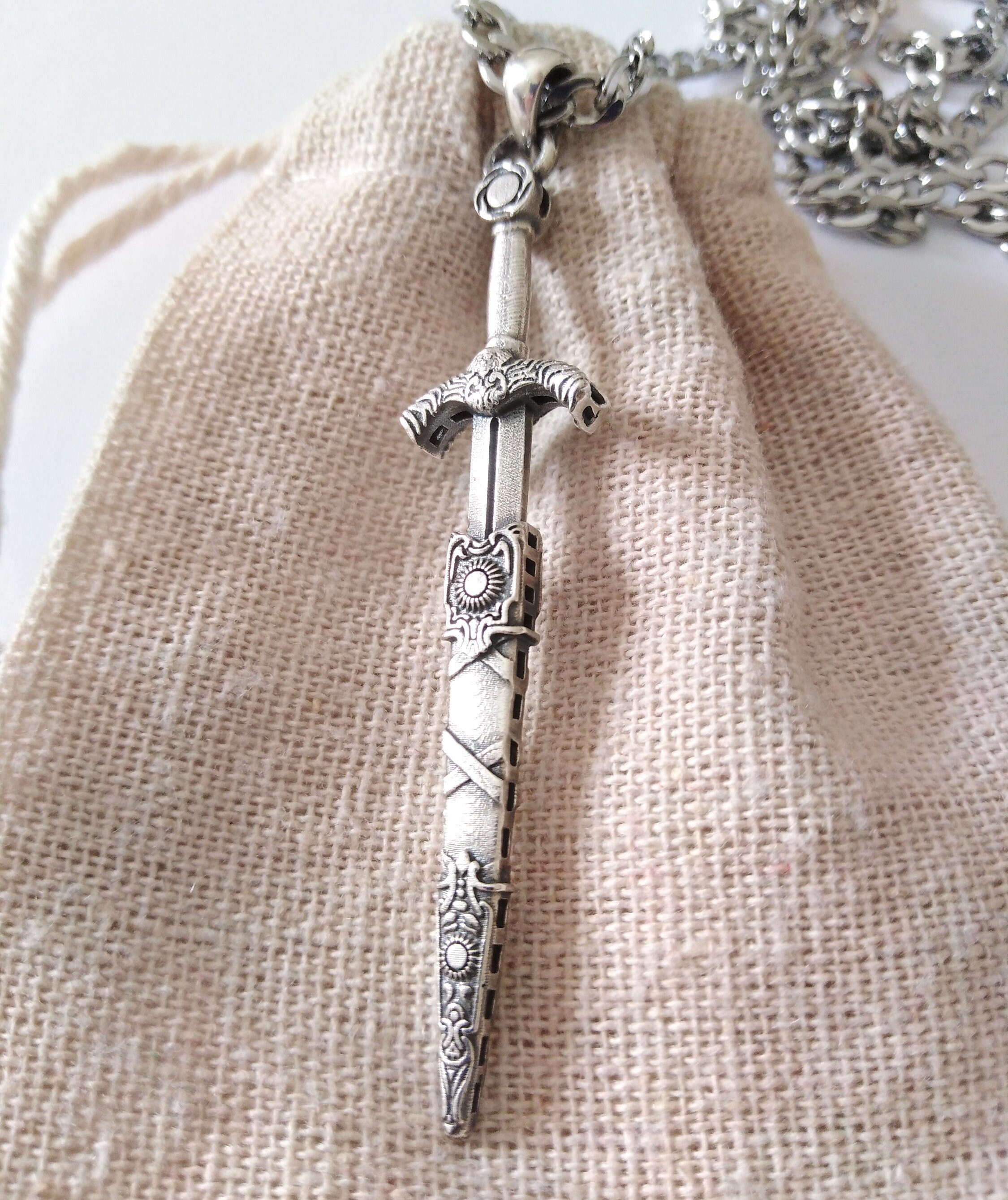 Oxidized Silver 925 Sword on a Scabbard Pendant | Handcrafted Aged