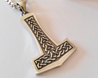 Oxidized Silver 925 Hammer of Thor Pendant | Handcrafted Aged Sterling Silver Mjolnir Necklace | Men's Silver 925 Hammer of Thor Pendant