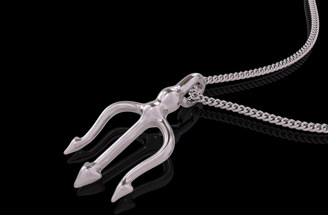 24K Gold Trident Pendant Trident Necklace Silver 925 Etsy