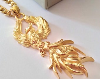 Yellow Gold Plated Phoenix Pendant | Handcrafted Silver 925 Phoenix Necklace | Men's Phoenix Pendant | Phoenix Pendant | Women's Phoenix