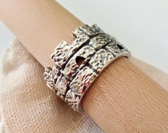 Oxidized Silver 925 Castle Ring | Handcrafted Aged Sterling Silver Tower Ring | Men's Aged Sterling Silver Castle Ring | Women Castle Ring