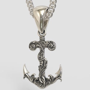 Oxidized Silver 925 Anchor Pendant | Handcrafted Sterling Silver Anchor Necklace | Men&#39;s Anchor Pendant | Sterling Silver Anchor Jewelry