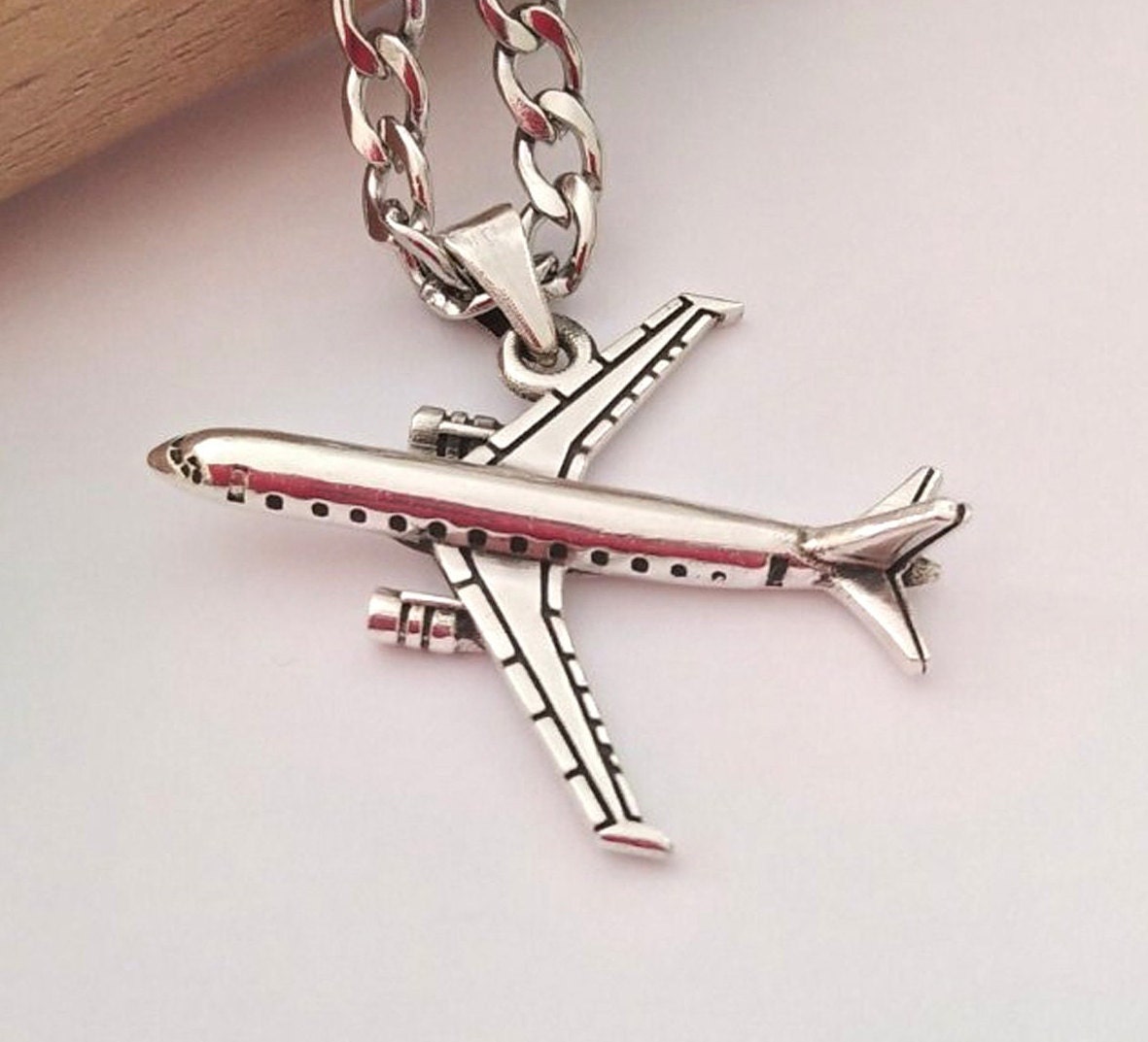 SILBAZ Airplane Necklace for Men Stainless Steel Airplane Pendant Airplane  Jewelry Gift for Boyfriend Dad