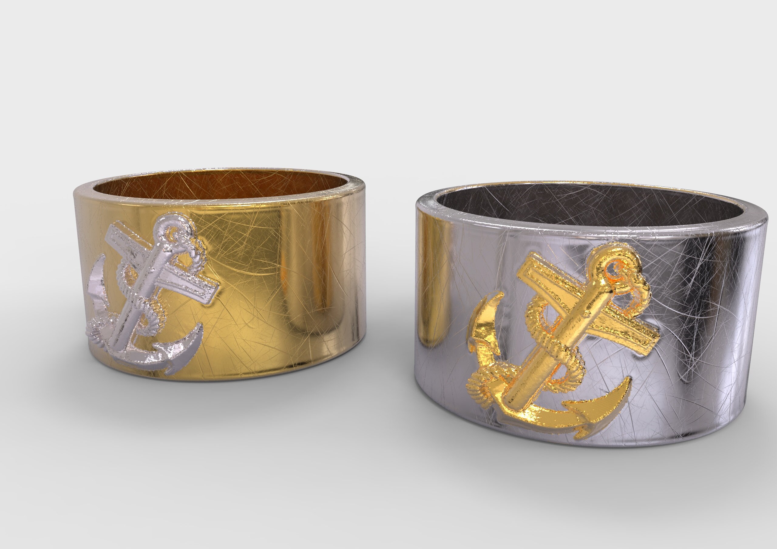 Anchor Band Ring Gold and Silver Anchor Band Ring Nautical Etsy