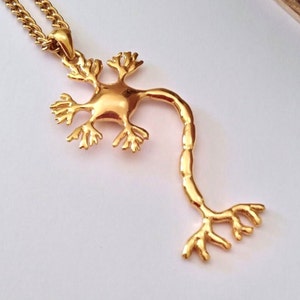 Gold Nerve Cell Pendant, Silver 925 Neuron Cell, Science Necklace, Silver Science Jewelry, Men Gold Nerve Cell Necklace, Women's Nerve Cell