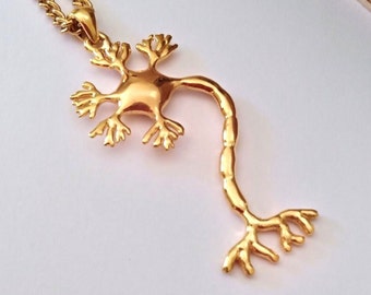 Gold Nerve Cell Pendant, Silver 925 Neuron Cell, Science Necklace, Silver Science Jewelry, Men Gold Nerve Cell Necklace, Women's Nerve Cell