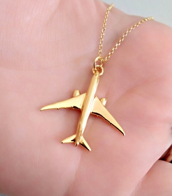 Gold Airplane Pendant Necklace