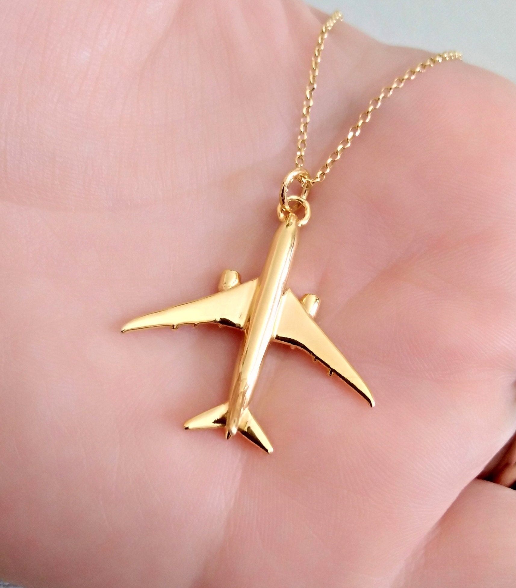 Gold Layering Necklace with Airplane and Earth Charms - Amelia Aviation