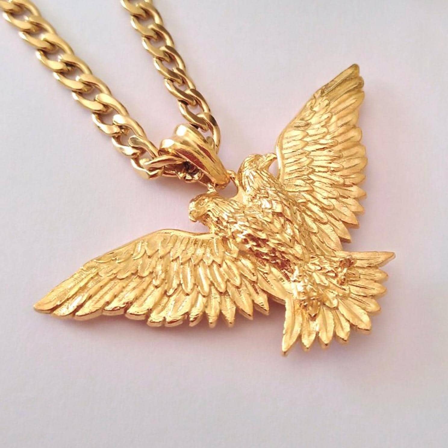 Yellow Gold Double Headed Eagle Pendant | Handcrafted Sterling